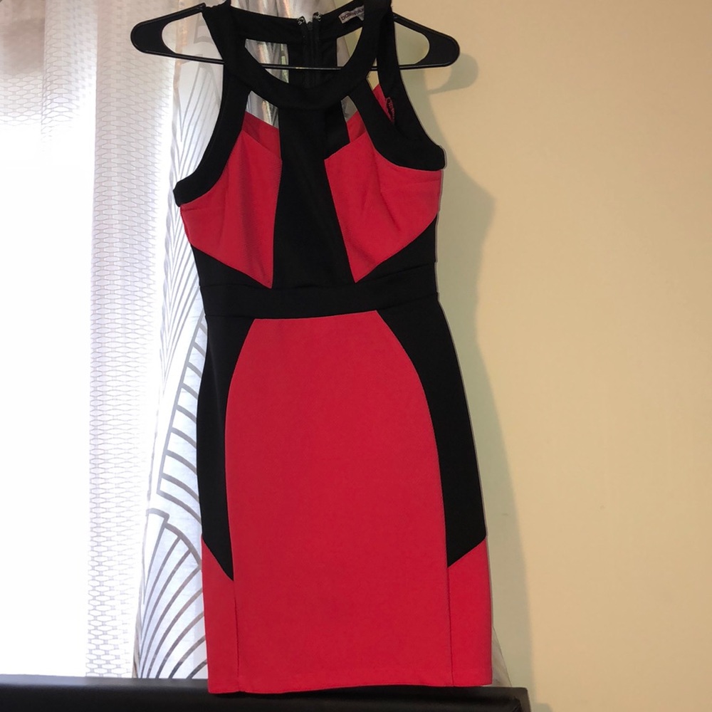 Pink and black bodycon dress